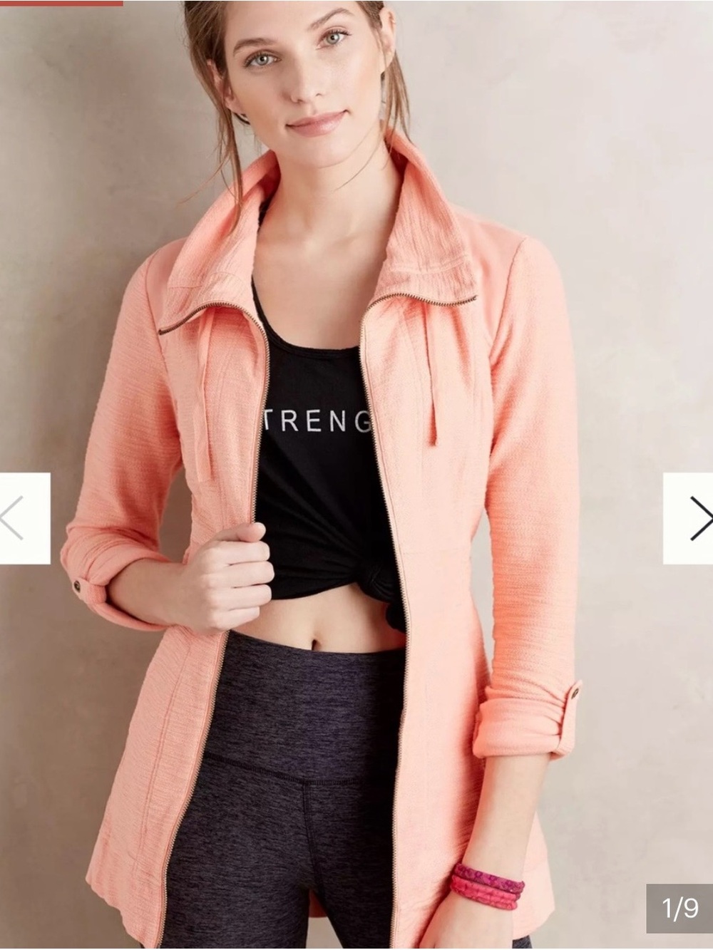 Anthropologie Peach Textured Zip-Front Jacket